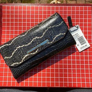 NWT Brahmin Black Leather Checkbook Wallet Croc